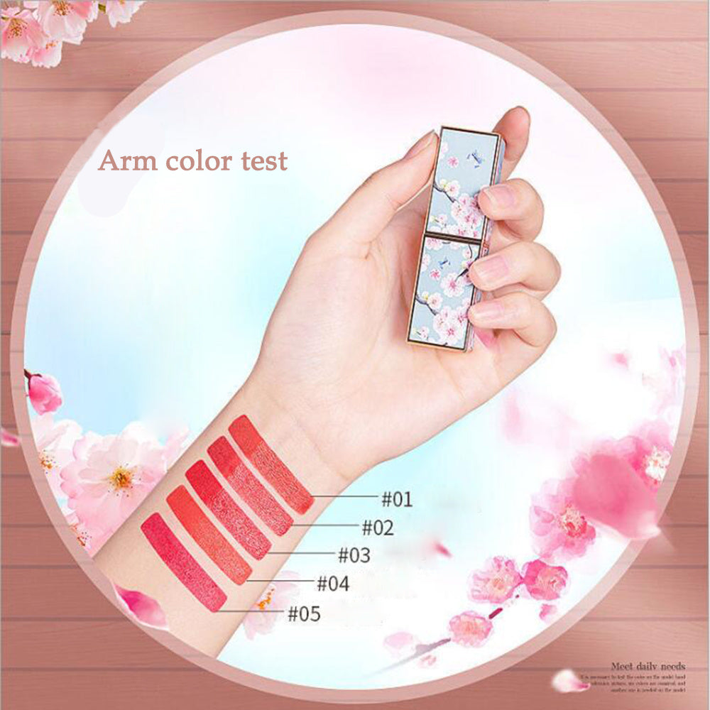 Kit de Labiales Elegantes con Diseño de Abanico Sakura: Cinco Tonos de Labiales, Para Regalo - Tokio Beauty Skin