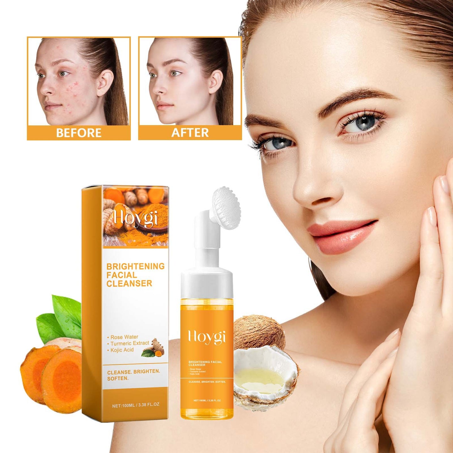 Limpiador espumoso de Cúrcuma y Niacinamida: Aclara tono de piel/Elimina Manchas/Controla el sebo/Trata Acné - Tokio Beauty Skin